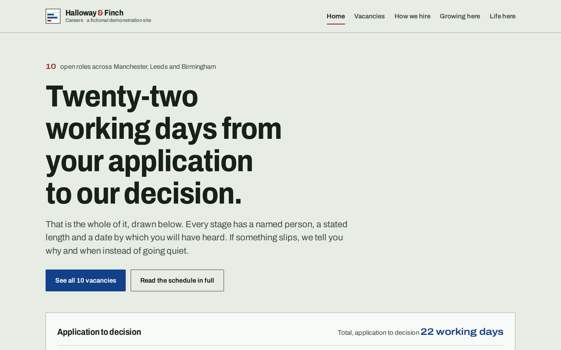 The Halloway & Finch careers site home page